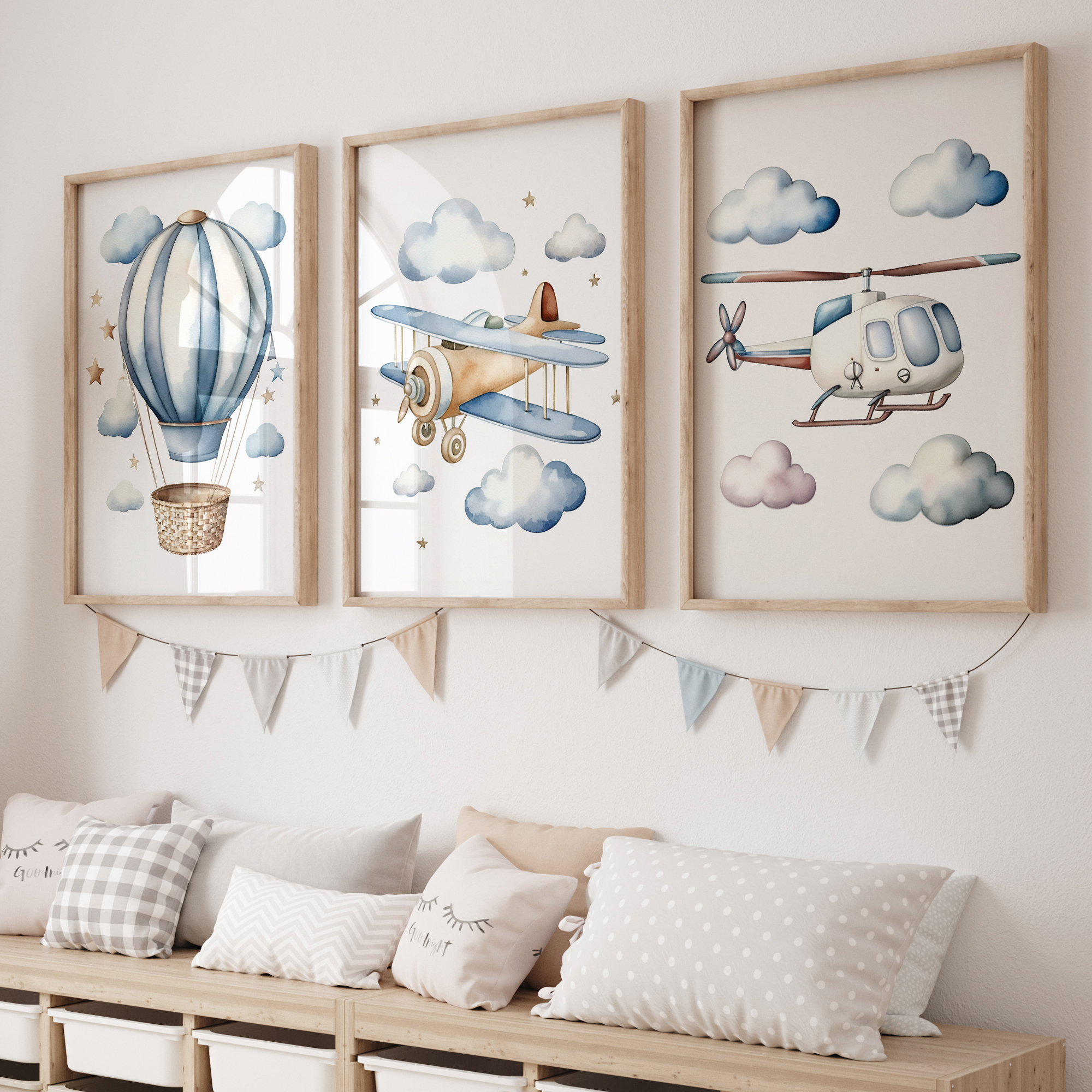 Interior Design Living Room - Cartoon Children Airplane Helicopter Hot Air