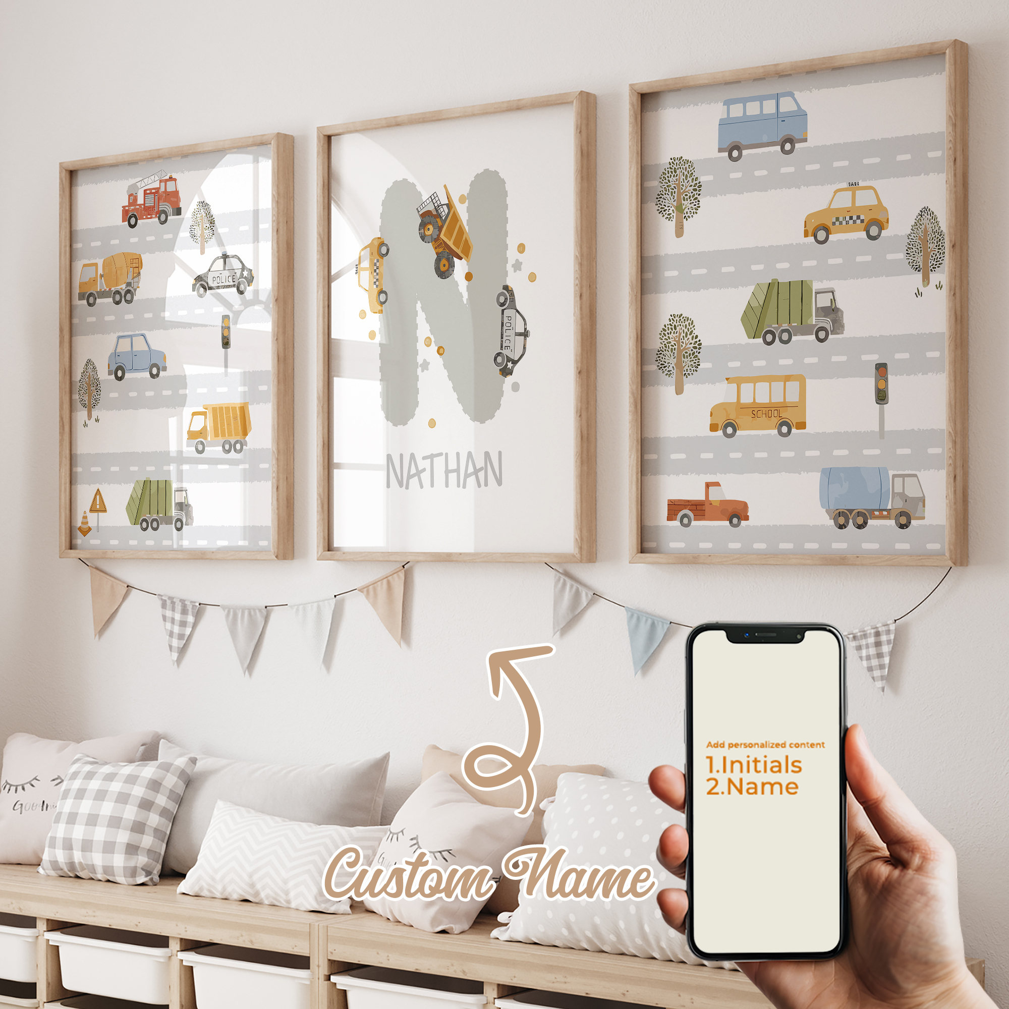 Interior Design Living Room - 3pcs Personalized Custom Name Automobile road