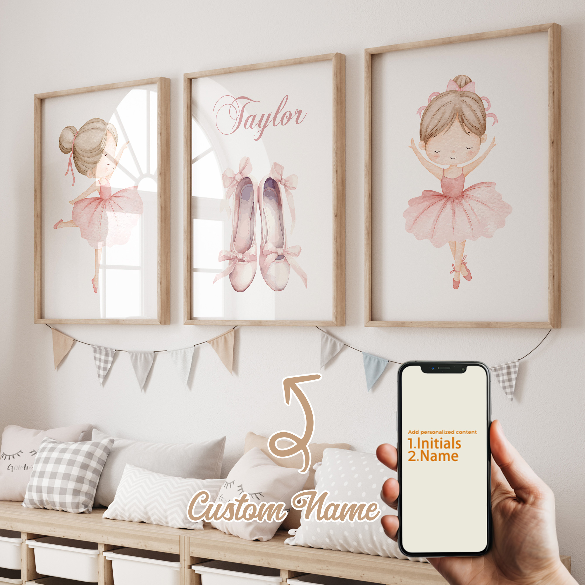 Interior Design Living Room - 3pcs Personalized Custom Name Cartoon Child