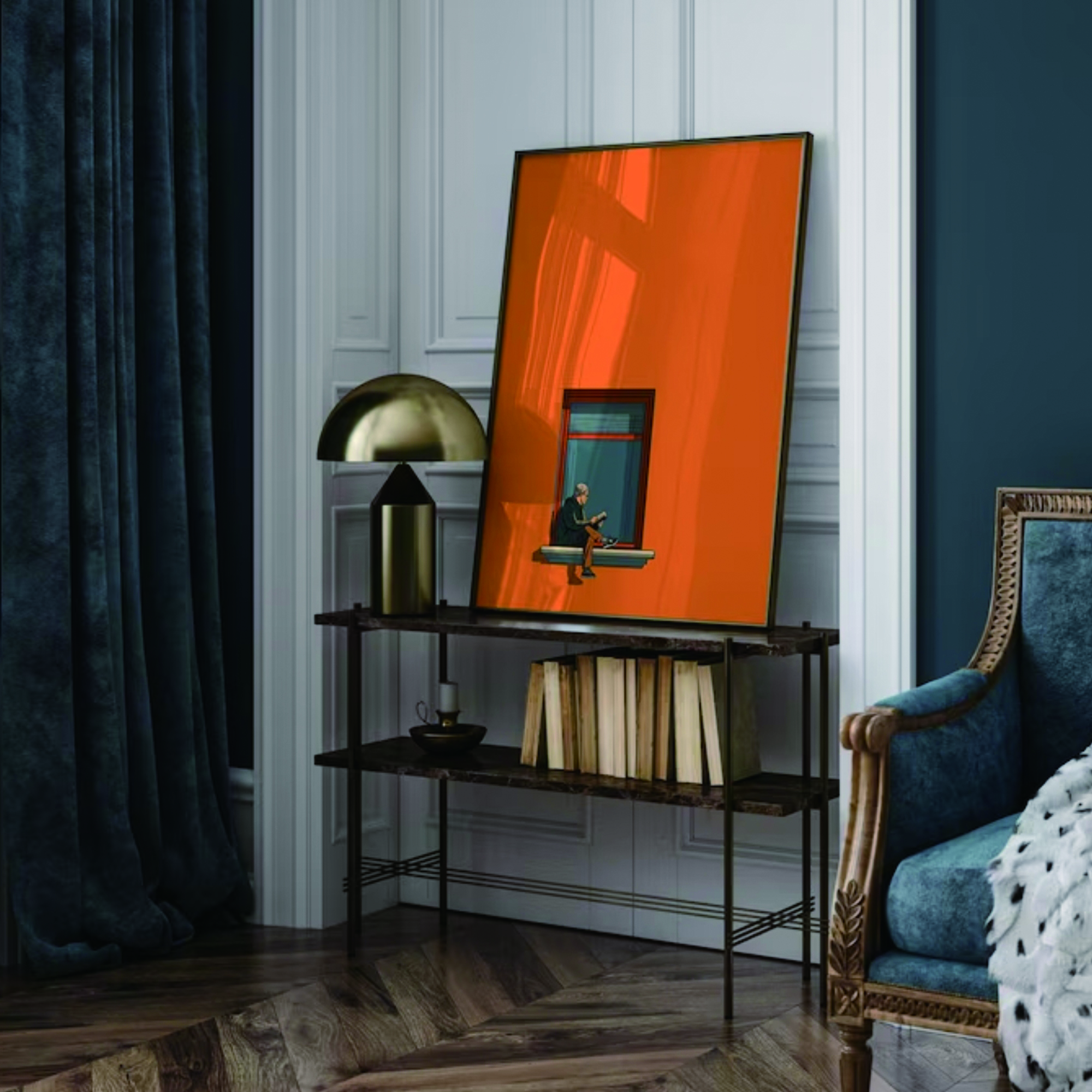 Orange Minimalist Dopamine War - Interior Design Living Room avaliação e preço